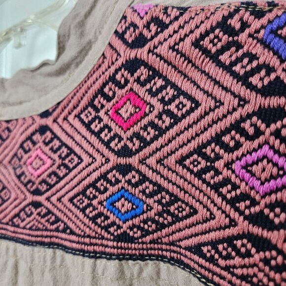 Boho Shirt Pink And Silver Fashion Women's Embroidered Button Down Hamsa See Pic - Picture 4 of 10